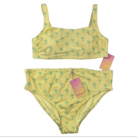 Stoney Clover Lane Swim Stoney Clover Lane Bikini Set Yellow Green Palm Trees Plus Size X